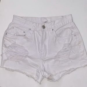 White distressed jean shorts